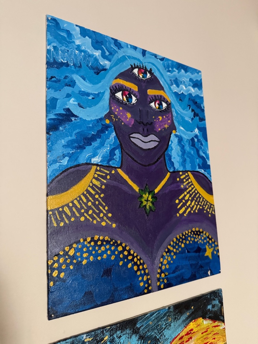 Blue & Purple Third-Eye Goddess Canvas Wall Art Original Paint